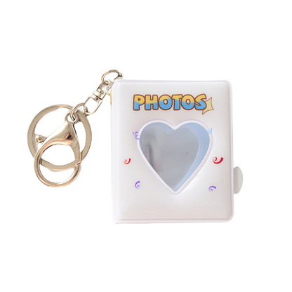 [CLEARANCE] Pikxi Cute Mini Photo Album Keychain 16 pockets 1.5 x 2" ID Picture Holder Book (White)