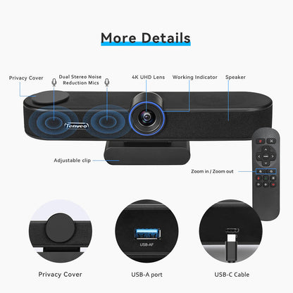Tenveo Tevo VA300C UHD 4K Video Camera with Electronic Pan, Tilt, 4x Zoom USB Webcam for Conferences, Live Streaming