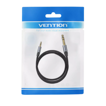 Vention TRS 3.5mm Male to 6.5mm Male 2-Meters Cotton Braided Gold Plated (BAU) Audio Cable for Amplifiers, Musical Instruments, Sound Box, Laptops