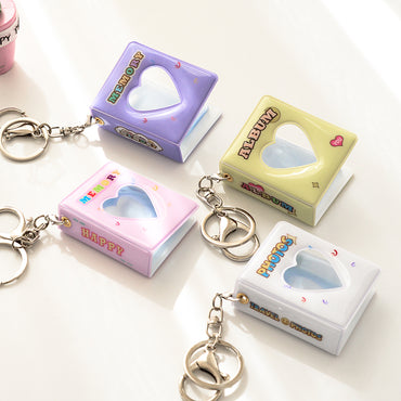 [CLEARANCE] Pikxi Cute Mini Photo Album Keychain 16 pockets 1.5 x 2" ID Picture Holder Book (White)