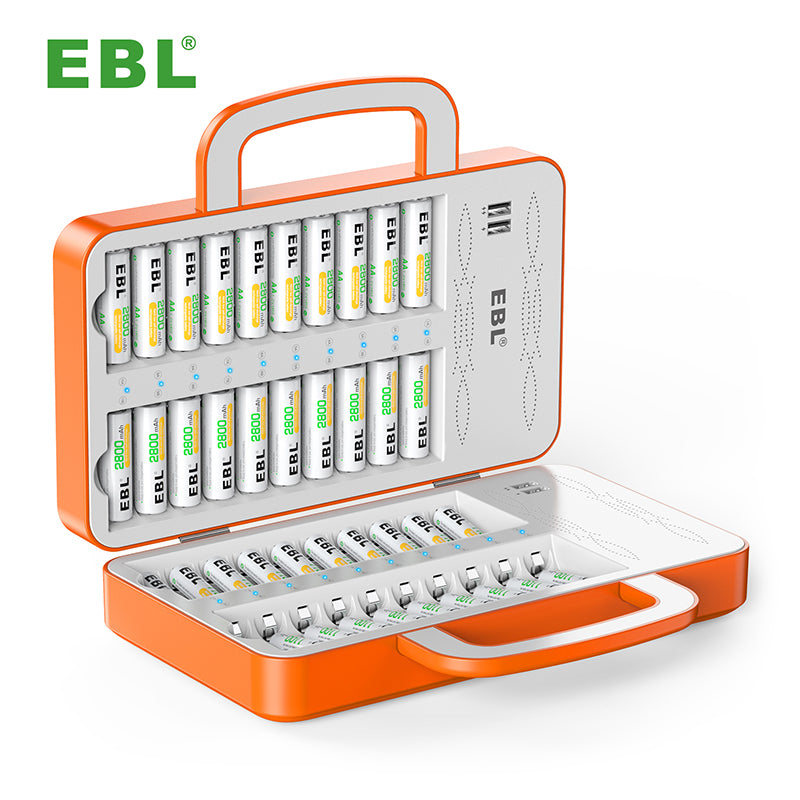 EBL TB-6880 C880 40-Bay Multi-function Smart Battery Charger Unit with 4 USB Charging Output Ports, LED Status Indicator Lights, and Intelligent Overcurrent Protection for AA AAA NiMH NiCD Rechargeable Batteries