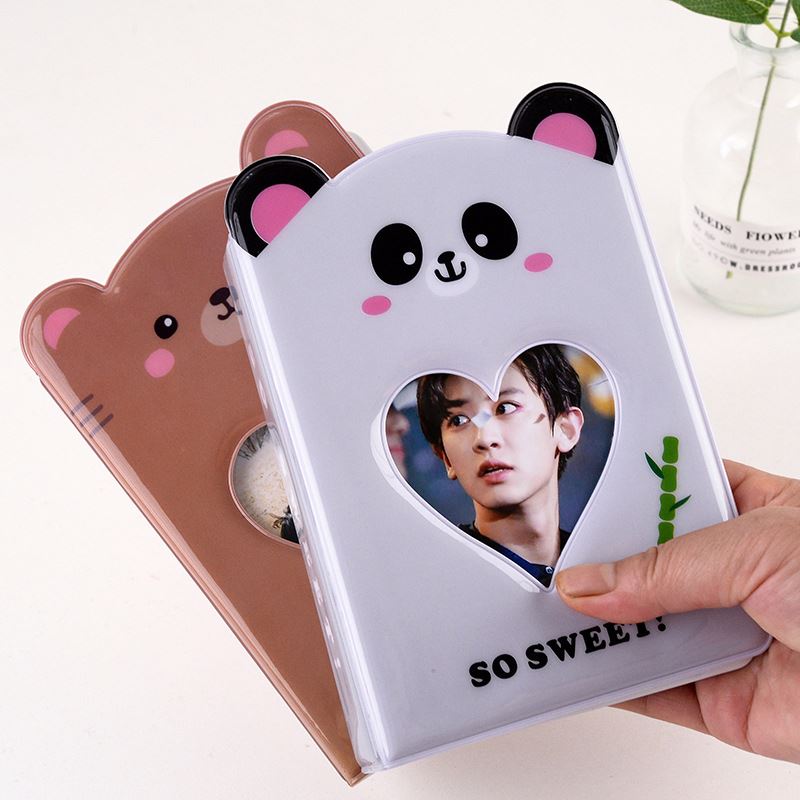 Pikxi Cute Animal Photo Album 16 Double Pockets 2.5x3.5 Inches 64 Pictures Holder Book (Panda, Brown Bear, Owl, Pink Rabbit, Blue Mouse, Bird)