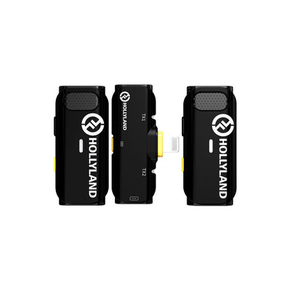 Hollyland LARK C1 Duo 2-Person Omnidirectional Wireless Lavalier Microphone System (TX TX RX) with 200M Max Operating Range, Lightning Connector, LED Indicators, and Charging Case (Black, White)