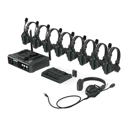 Hollyland Solidcom C1-HUB8S 1.9GHz 9-Person Full Duplex Wireless DECT 6.0 Intercom System with 1 Master / 8 Remote Headsets, Main HUB Base, 350M Max Transmission Range, Batteries and Charger for Professional Filmmaking