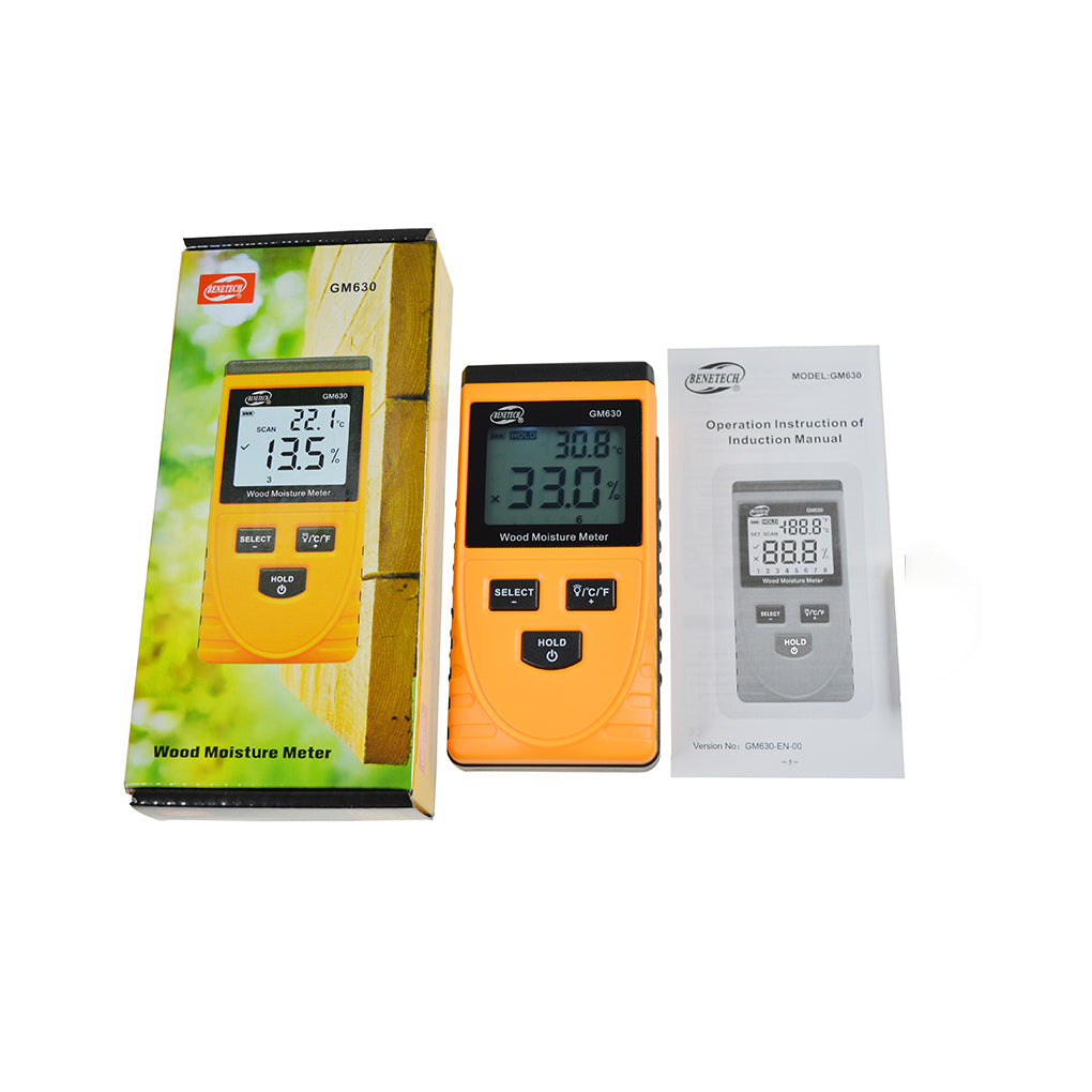 Benetech GM630 Inductive Wood Moisture Tester Digital LCD Display Induction Timber Moisture Temperature Tester