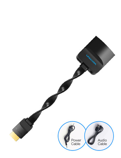 [CLEARANCE] Vention HDMI Male to VGA Female 1080p 60Hz with Female Micro USB and Audio Port Flat Gold Plated (ACI/ACK) 0.15M HD Video Converter for TV, Laptops, PC, Projectors, Smart Box, and PlayStation