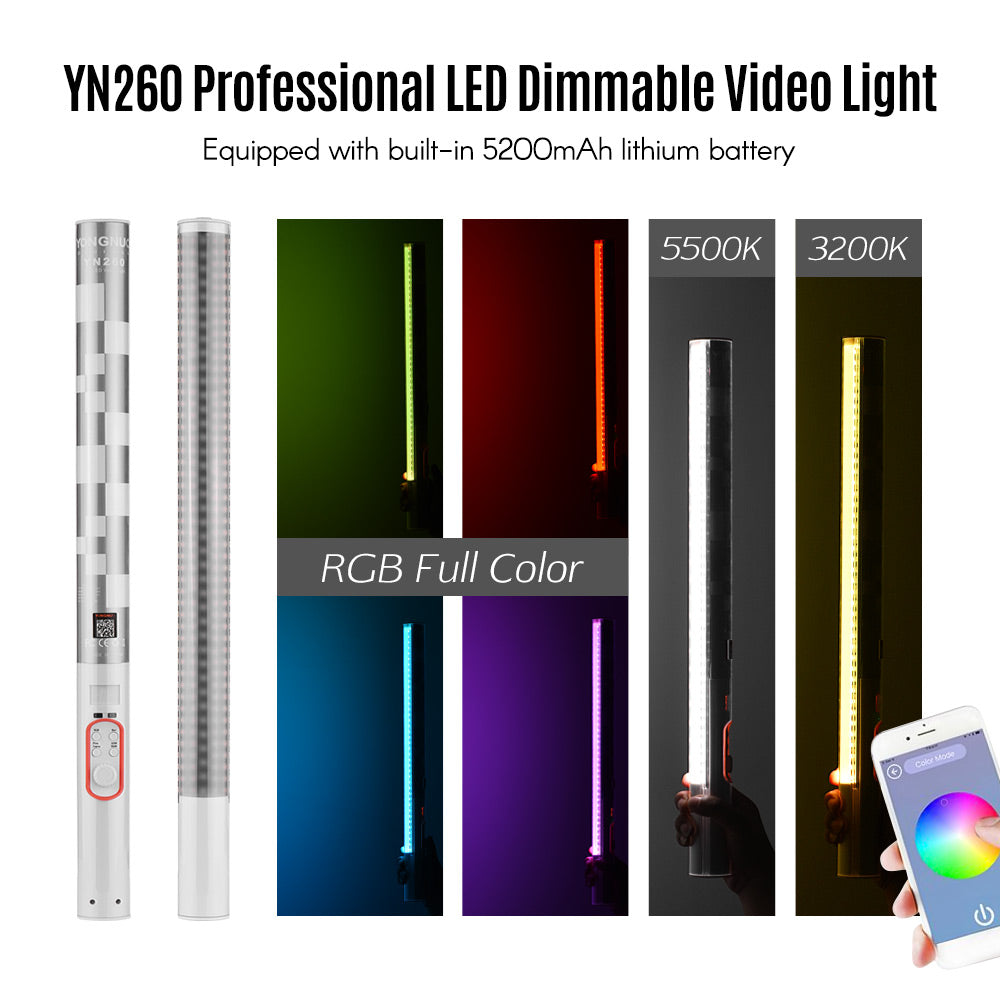 Yongnuo YN260 LED Bi-color Video Light 3200K-5500K and RGB Full Color CRI 95+ Support Mobile APP Remote Control for Photography