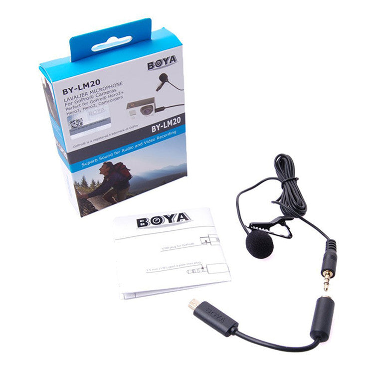 Boya BY-LM20 Lavalier Clip-on Omnidirectional Condenser Microphone for GoPro HERO3 HERO3+ HERO4