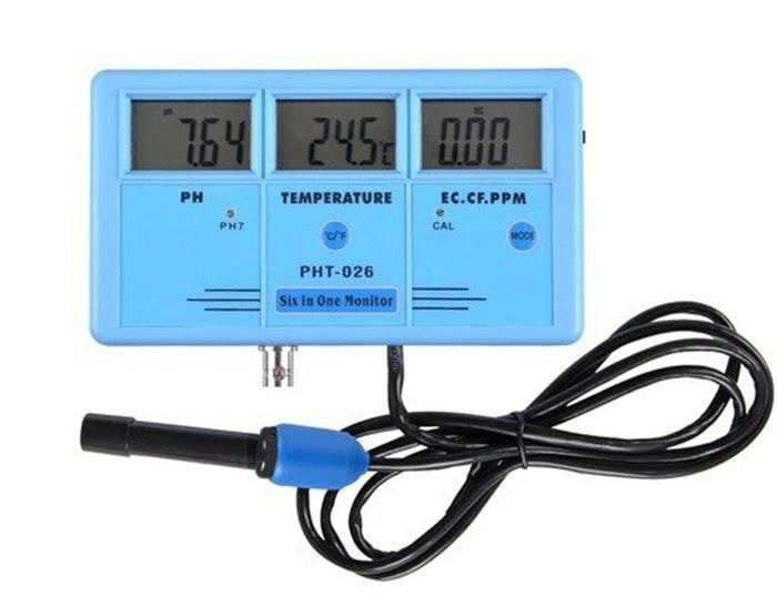 PHT-026 Pro 6 in 1 Rechargeable Multifunction LCD Digital Meter Water Quality Tester EC CF TDS ppm PH C° F°