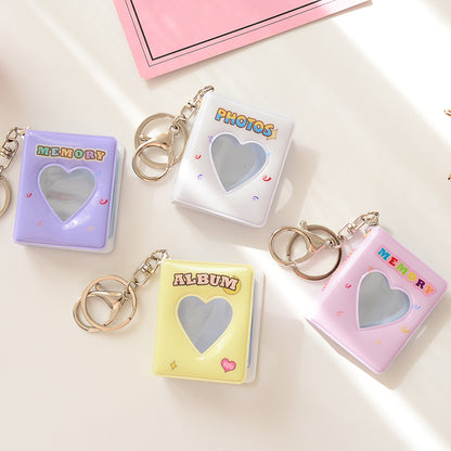 [CLEARANCE] Pikxi Cute Mini Photo Album Keychain 16 pockets 1.5 x 2" ID Picture Holder Book (White)