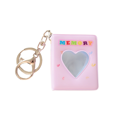 [CLEARANCE] Pikxi Cute Mini Photo Album Keychain 16 pockets 1.5 x 2" ID Picture Holder Book (White)