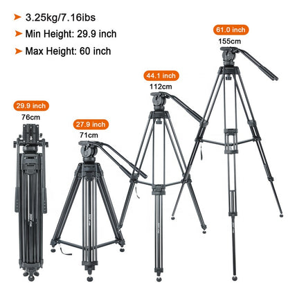 Jeifn by Zomei VT590 Professional Double Handled Fluid Head Heavy Duty Video Camcorder Tripod Stand