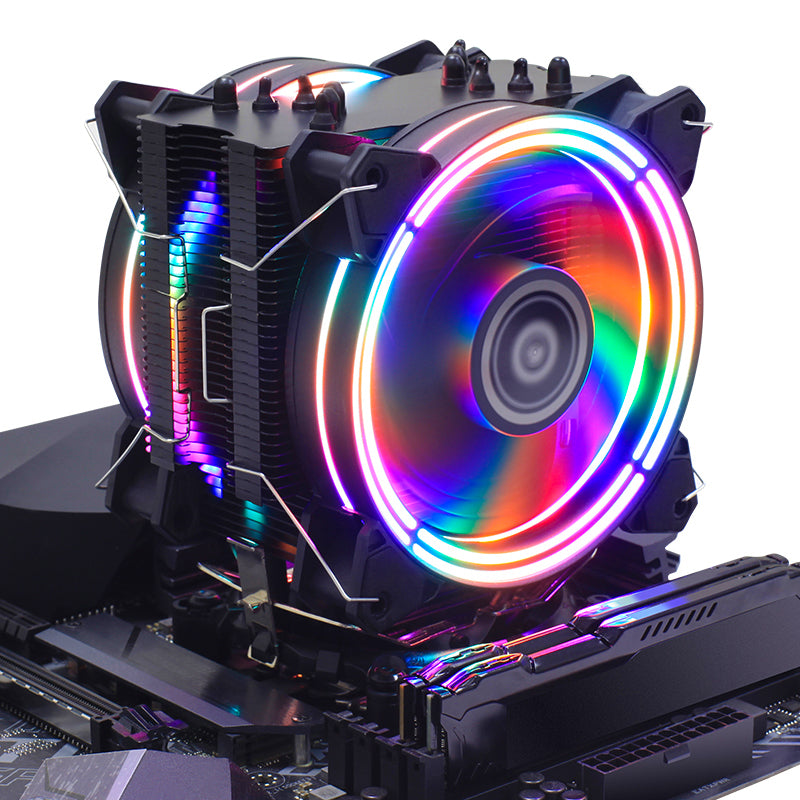 Alseye H120D RGB 120mm Dual RGB Fans CPU Cooler with 6 Heatsink Heat Pipes PWM Capable with 4 Pin Processor Cooler Design