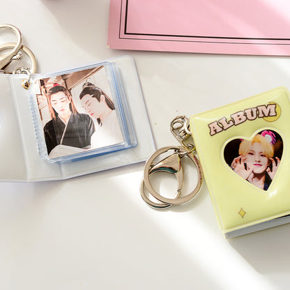 [CLEARANCE] Pikxi Cute Mini Photo Album Keychain 16 pockets 1.5 x 2" ID Picture Holder Book (White)