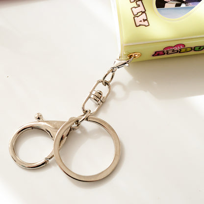 [CLEARANCE] Pikxi Cute Mini Photo Album Keychain 16 pockets 1.5 x 2" ID Picture Holder Book (White)