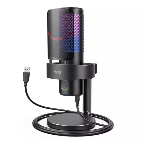 Fifine A9 RGB Omnidirectional Condenser Microphone with Built-In Volume Controls and Pick Up Pattern Switch for Voice Recording, Streaming, and Broadcast