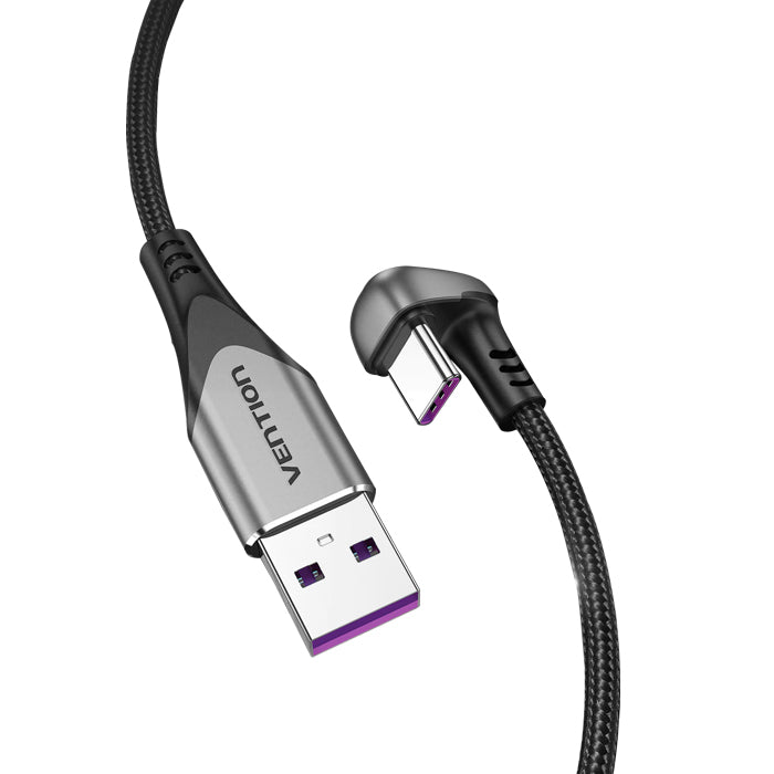 Vention U-Shaped Type-C Male to USB 2.0-A Male Nickel Plated Braided 5A Fast Charging Cable with 480Mbps Transfer Speed for Smartphones (Available in 0.5M, 1M, 1.5M and 2M) | COHH