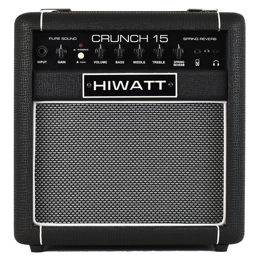 Hiwatt Crunch 15R 1x8H 15W Portable Amplifier Combo with Built-in True Spring Reverb Loudspeaker 3.5mm AUX Headphones Output for Electric Bass and Guitar | CRUNCH15R