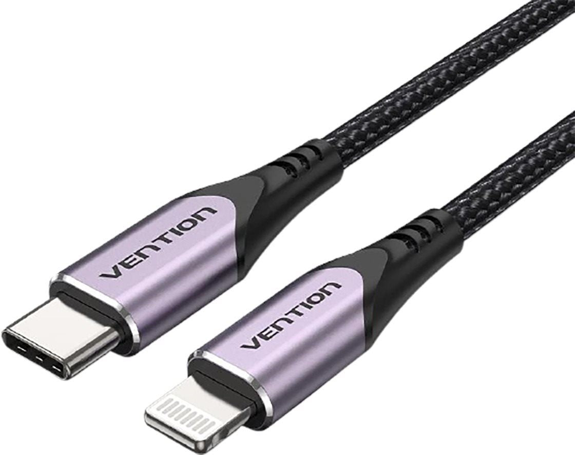 Vention USB Type C to Lightning Fast Charging Power Delivery Cable with 480 Mbps Data Speed MFi Certified Chip and Nylon Braided Cord (Grey, Purple) | (1M, 1.5M, 2M) | TAC