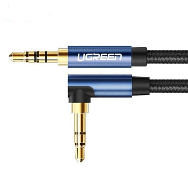 [CLEARANCE] UGREEN 3.5mm Male to 3.5mm Angled Male AUX Gold Plated Nylon Braided Audio Cable (Blue) (1.5M) | 60180
