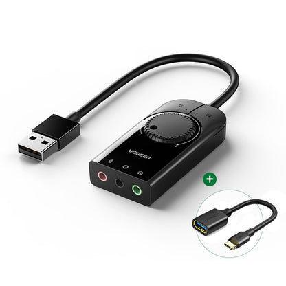 UGREEN USB External Stereo Sound Adapter Card with Built-In 3.5 Audio Jack 4-Pin Combo Port and Volume Controls | 40964
