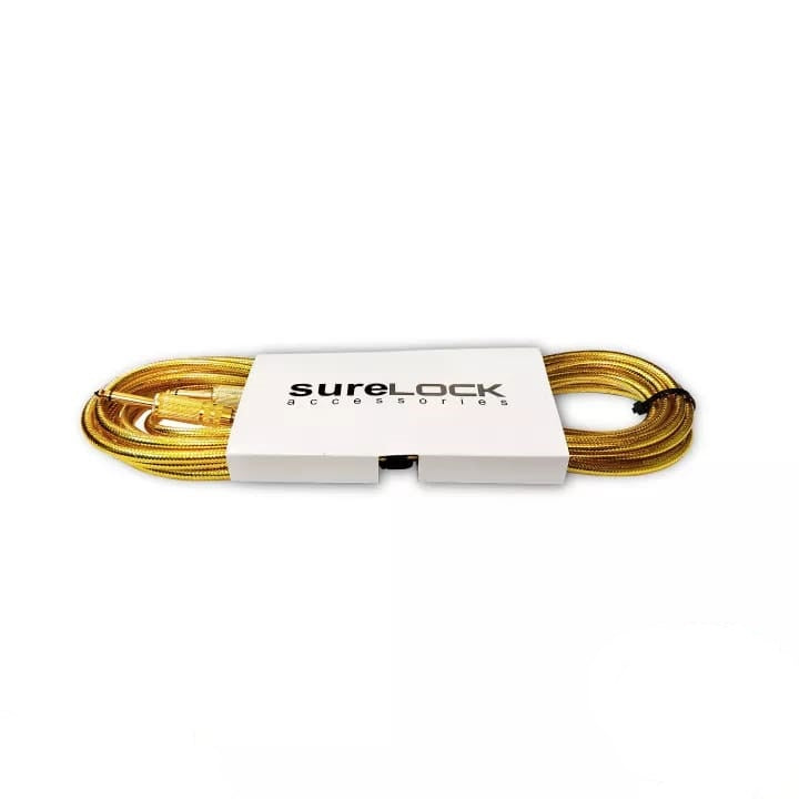 Surelock 20ft Nylon Braided Instrument Cable with 1/4-inch Male to Male Plugs for Guitars and Keyboards (Gold)