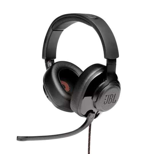 JBL Quantum 300 Over-Ear Wired Gaming Headset Headphones with Nylon Braided Cable, On-Board Surround Sound and 3.5mm AUX TRRS to USB Audio Adapter for PC, Laptop, and Consoles (Black)
