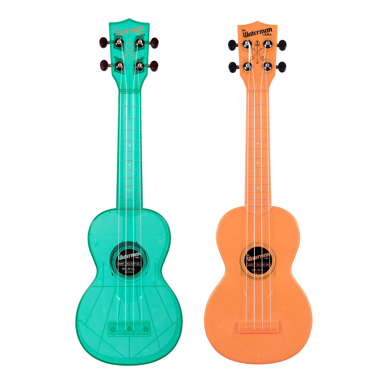 Kala Fluorescent Waterman Composite Soprano Ukulele Water Resistant 4 String Guitar with 12 Frets KA-SWF (Blue Raspberry, Orangesicle)