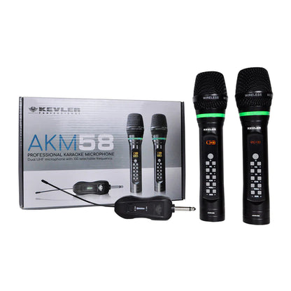 KEVLER AKM-58 Dual Portable Handheld Wireless Microphone with Built-in Battery, LCD Display, 50 Selectable Frequencies and Direct Master Adjustment