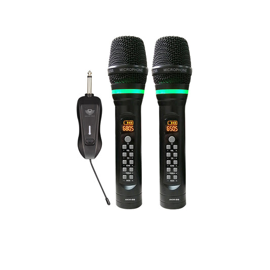 KEVLER AKM-58 Dual Portable Handheld Wireless Microphone with Built-in Battery, LCD Display, 50 Selectable Frequencies and Direct Master Adjustment