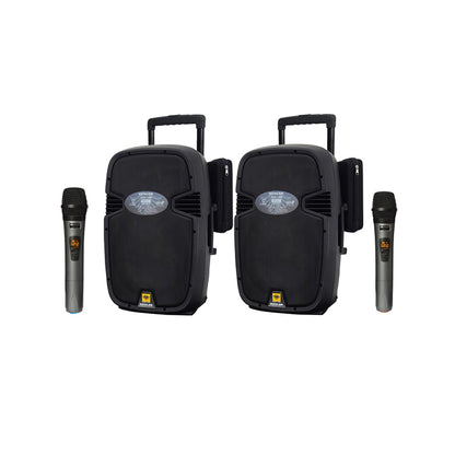 KEVLER EON-12HP 12" 450W 2-Way Full Range Active Loud Speaker with LCD Display and Class D Amplifier, USB Port/Bluetooth/FM Function, Mic Line, RCA and XLR I/O and 2 Wireless Microphones with Rechargeable Battery