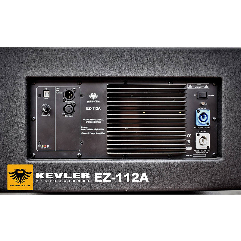 KEVLER EZ-112A 12" 700W + 100W Bi-Amp 2-Way Active Subwoofer Line Array Speaker System with XLR Line Input, SpeakOn Terminals, DSP Control and Flight Case for Concerts and Large Meetings
