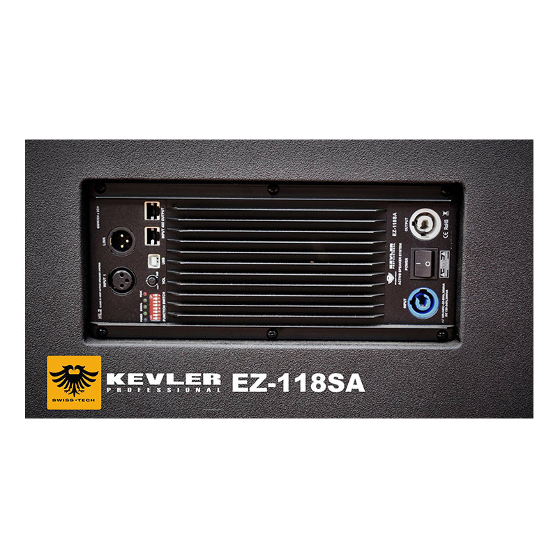 KEVLER EZ-118SA 18" 1200W Active Subwoofer Line Array Speaker System with Built-In Class D Amplifier, XLR Line and Input, SpeakOn Terminals, DSP Control and Flight Case