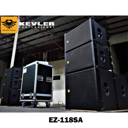 KEVLER EZ-118SA 18" 1200W Active Subwoofer Line Array Speaker System with Built-In Class D Amplifier, XLR Line and Input, SpeakOn Terminals, DSP Control and Flight Case