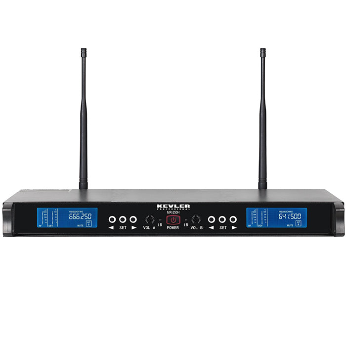 KEVLER MR-250H Dual UHF Wireless Microphone with 200 Max Frequencies, Dual Antenna Diversity Receiving System with LCD Display, Mountable 1U Space Rack, Master Controls and Unbalance/Balance XLR Output