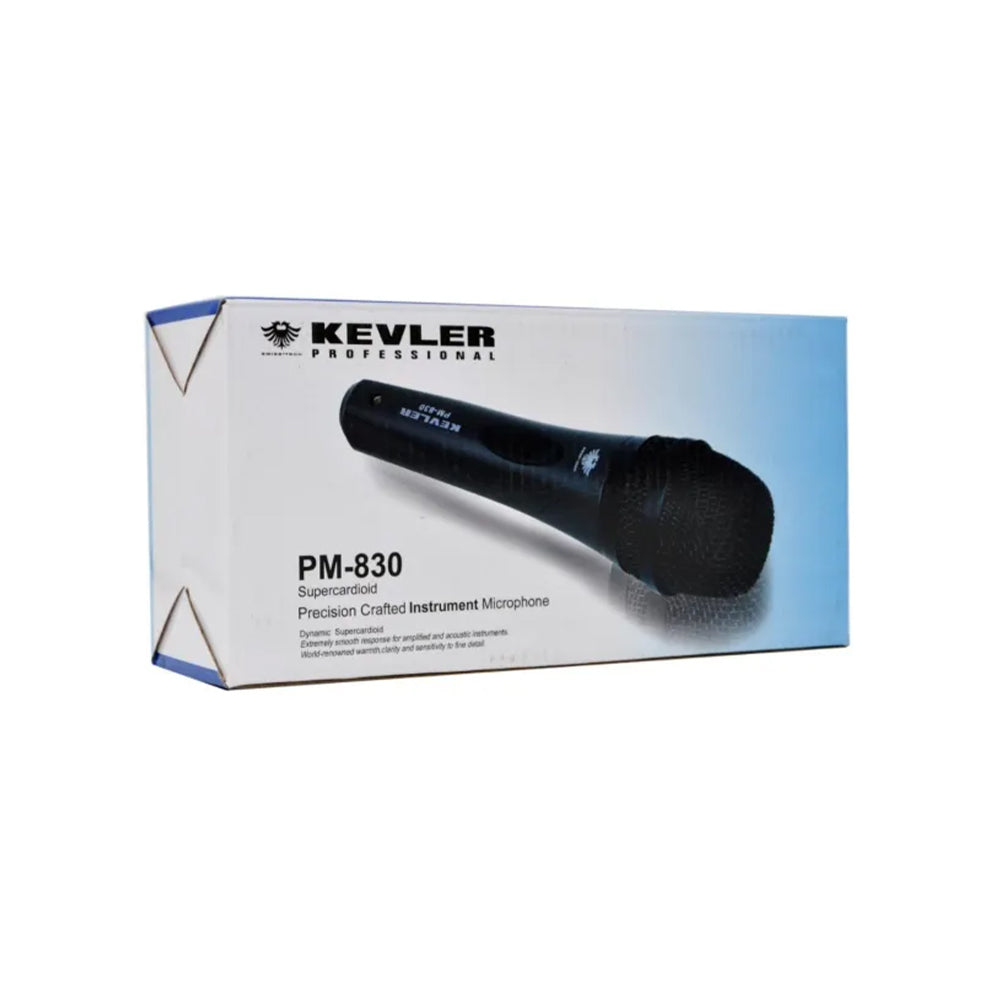 KEVLER PM-830 Professional Dynamic Supercardioid Wired Instrument Microphone with 10-Meters Cable, 10Watts and 4 Ohms Impedance