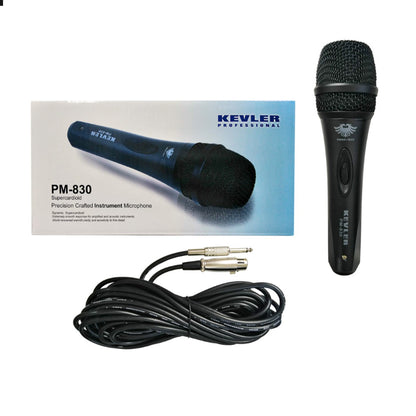 KEVLER PM-830 Professional Dynamic Supercardioid Wired Instrument Microphone with 10-Meters Cable, 10Watts and 4 Ohms Impedance