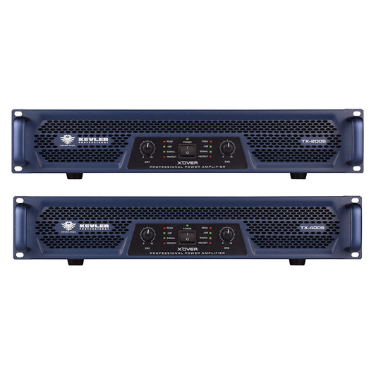 KEVLER TX Series 200W / 400W  X'Over Professional Class AB 2-Channel Bridgeable High Power Amplifier with Crossover Functions, Adjustable Frequency, Lowpass & Highpass Filter Switch | TX-200S, TX-400S