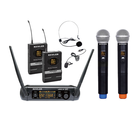 KEVLER URX-2 Series Dual UHF Beltpack Lapel / Handheld Wireless Microphone with Antenna Receiver, Digital LCD Display and Low Battery Indicator, Selectable Frequencies and Max 30M Signal Range | URX-2B, URX-2H