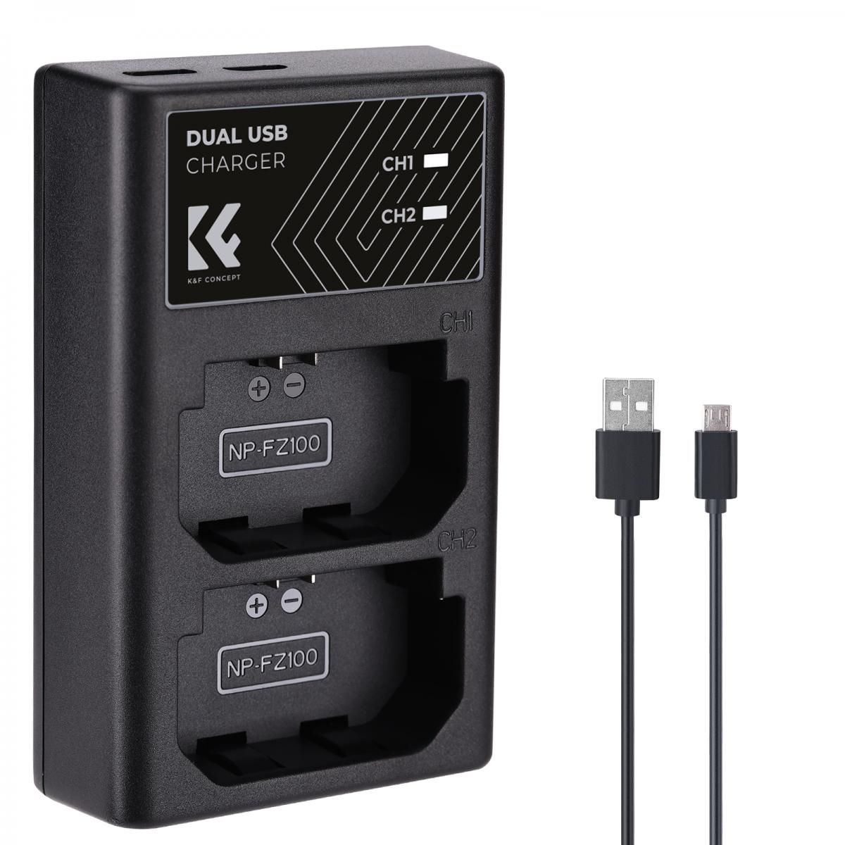 K&F Concept NP-FZ100 Battery and Dual Charger Kit with (2-Pack) 7.4V 2280mAh Batteries Micro USB and Type C Charging Ports for Sony ZV-E1 A1 A9 II A7R K&F Concept NP-FZ100 Battery and Dual Charger Kit with (2-Pack) 7.4V 2280mAh Batteries Micro USB and Type C Charging Ports for Sony ZV-E1 A1 A9 II A7R