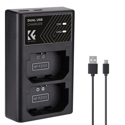 K&F Concept NP-FZ100 Dual Slot Camera Charger Rechargeable Micro USB & Type C Two-Port Fast Charging for Sony Alpha A7 III, A7R III (A7R3), A9, a6600, a7R IV, Alpha a9 II, Alpha 9R (A9R), Alpha 9S (A9S) | KF28-0010 KF28-0016