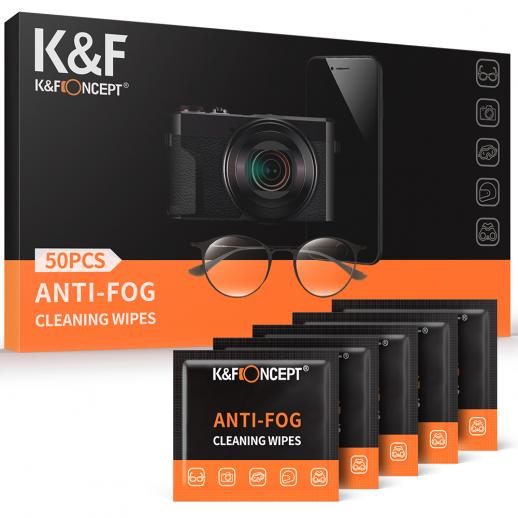 K&F Concept 50 pcs Anti Fog Cleaning Moist Wipes Individually Wrapped for Camera Lenses, Eyeglasses, Tablets, Mobile Screens, Keyboards | KF08-034