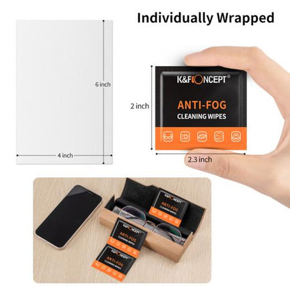 K&F Concept 50 pcs Anti Fog Cleaning Moist Wipes Individually Wrapped for Camera Lenses, Eyeglasses, Tablets, Mobile Screens, Keyboards | KF08-034