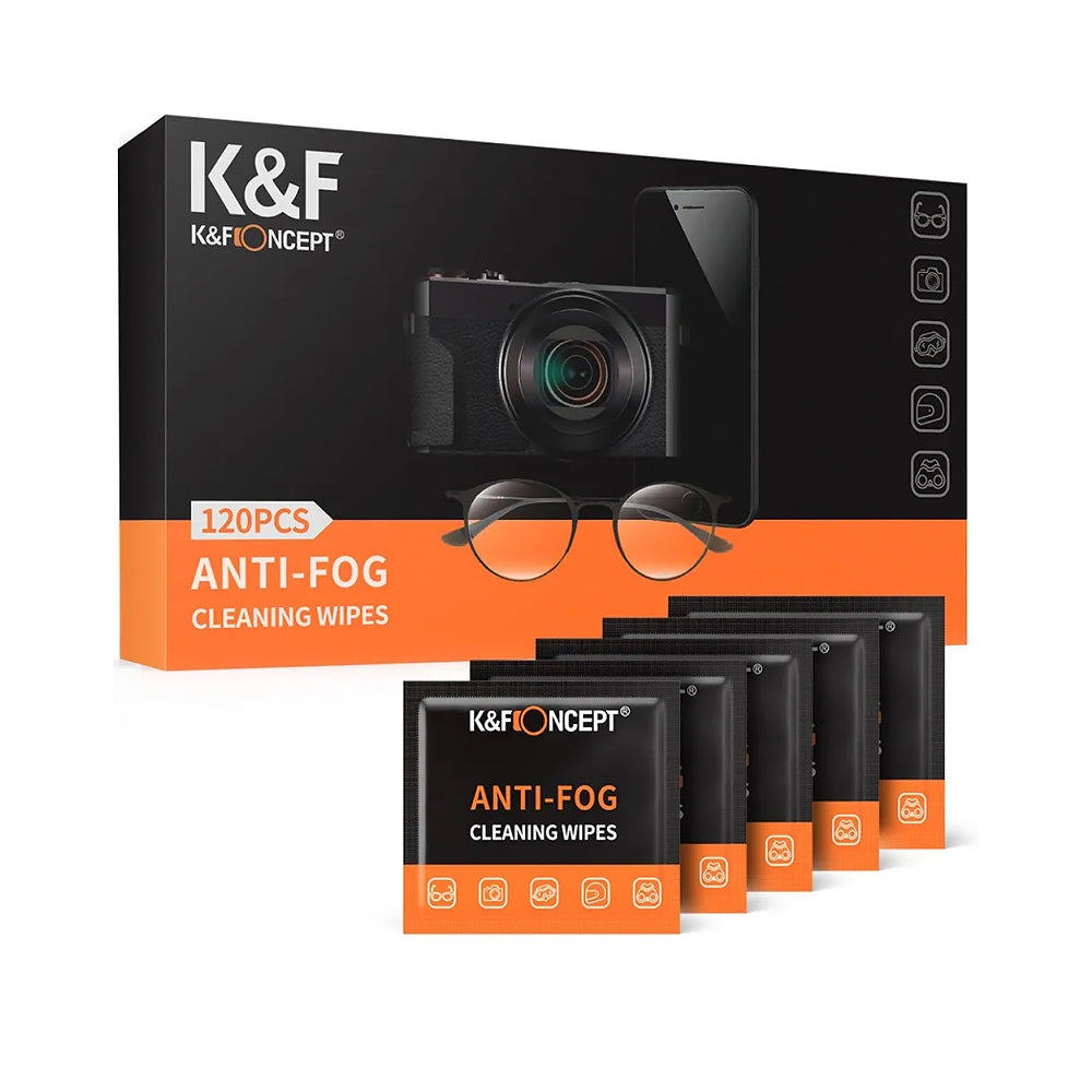 K&F Concept 120pcs Anti-Fog Pre-Moistened and Individually Wrapped Cleaning Wipes for Camera Lenses, Eyeglasses, Tablets, Mobile Screens, Keyboards | KF08-036
