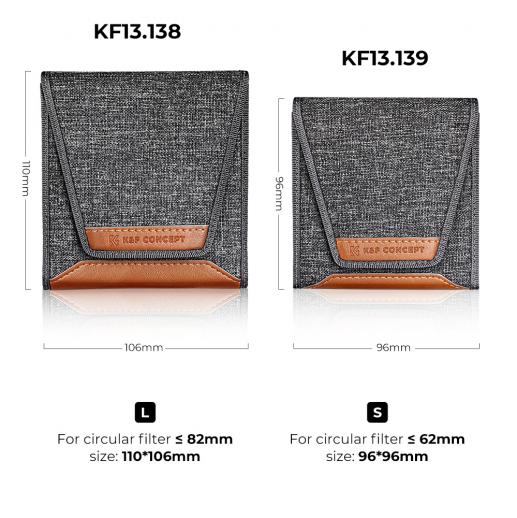 K&F Concept 3-Pocket Filter Pouch Case fits up to 62mm / 82mm Camera Filters | KF13-138, KF13-139