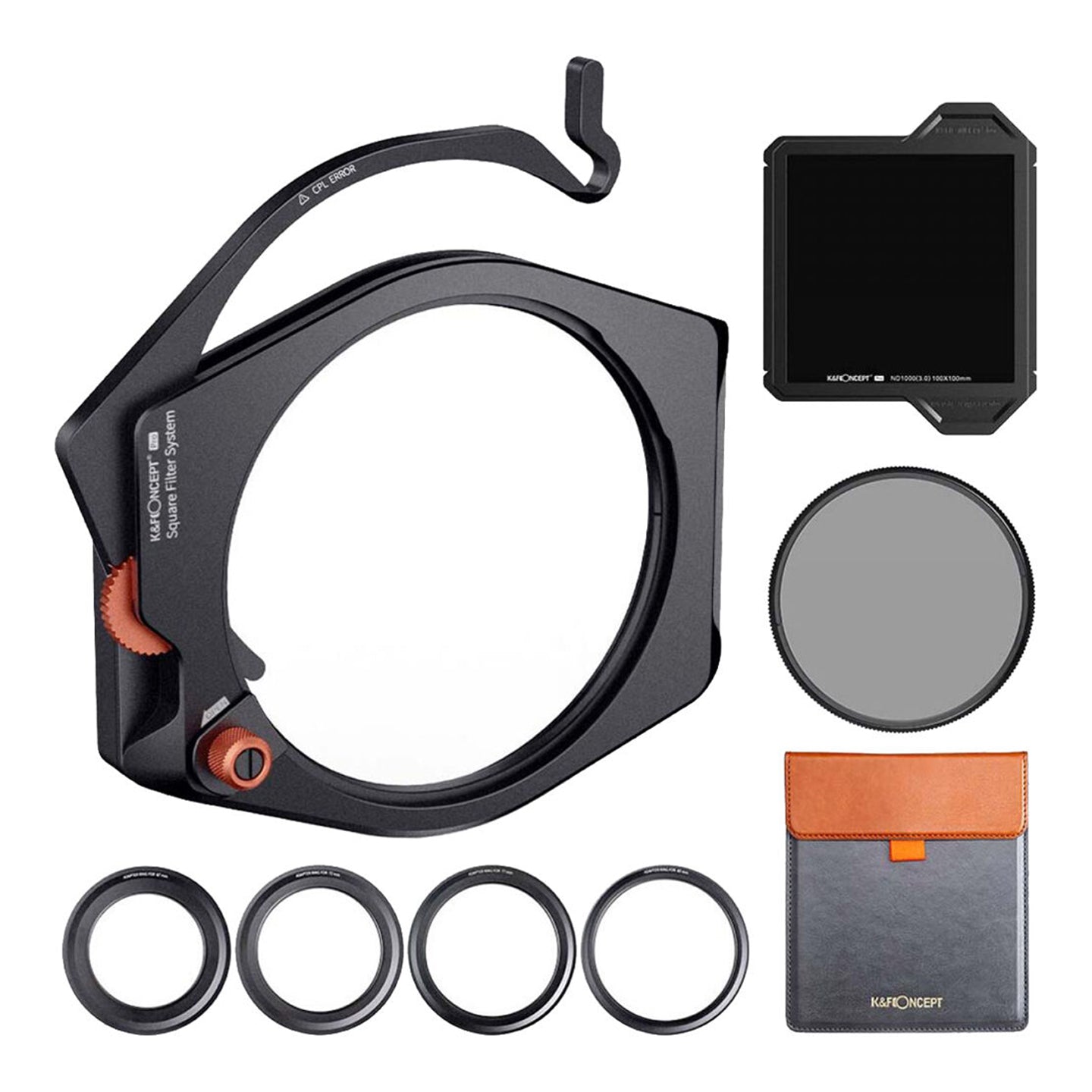 K&F Concept Filter Holder System Kit with 95mm CPL, Square ND1000 Filter, and 4 Adapter Rings for Camera Lens | 1878