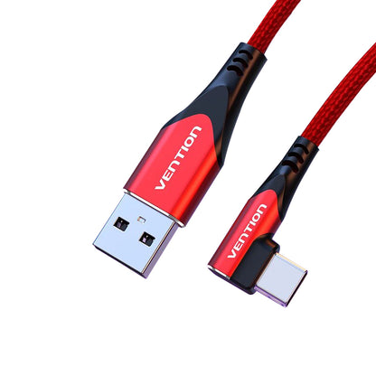 [CLEARANCE] Vention Right Angle Type-C Male to USB 2.0-A Male 2-Meters Nickel Plated Red Braided 3A Fast Charging Cable with 480Mbps Transfer Speed for Smartphones (COERH)
