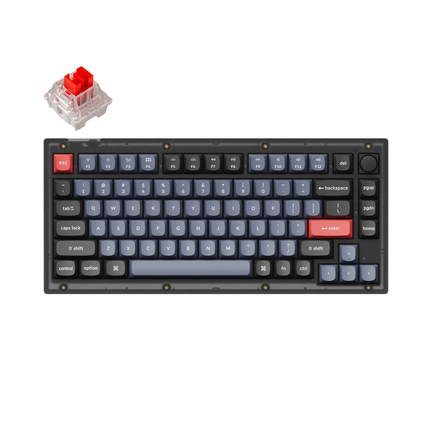 Keychron V1 QMK 84 Keys Compact Wired TKL Tenkeyless Mechanical Keyboard with Hot-Swappable Switches and RGB Backlight with Programmable Knob Version (Red Linear, Brown Tactile) (Frosted Black, Carbon Black) V1C1 V1C3