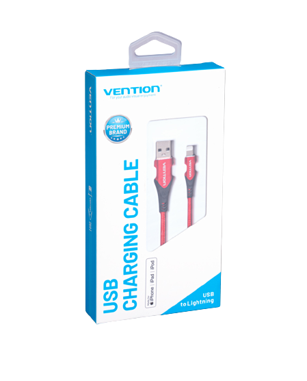 Vention USB 2.0 to Lightning Port Charging and Data Cable for Apple Phones and Tablets (Aluminum, Red, Purple) (0.5M, 1M, 1.5M, 2M) | LAB