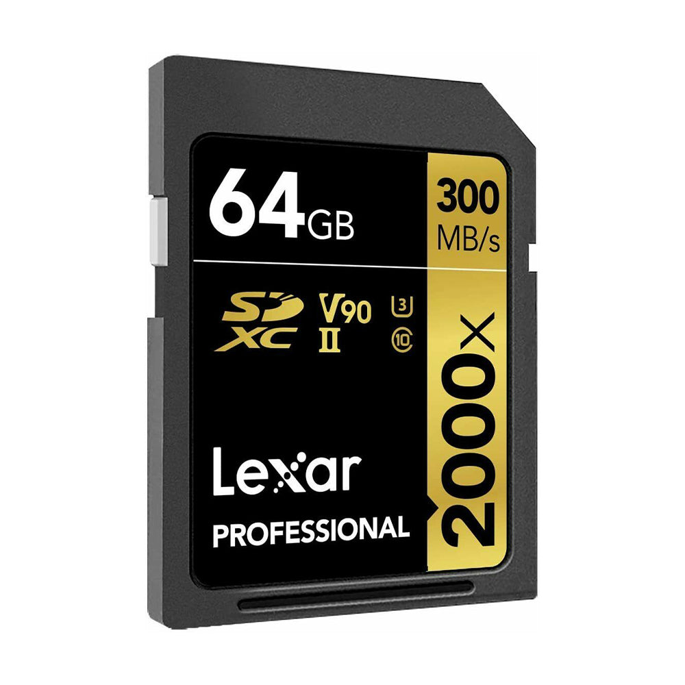 Lexar Professional 64GB SDXC V90 2000x UHS-II Class 10 Memory Card with 300Mb/90Mb/s Max Read and Write Speed | LSD2000064G-BNNNG